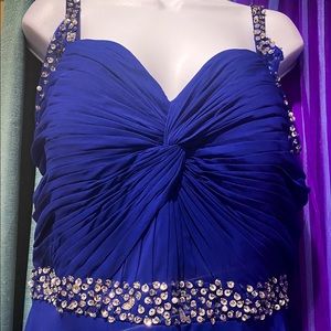 Nearly FREE Plus Size Off Shoulder w/Sequin, Ruched Bodice Long Blue Dress